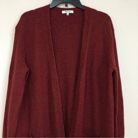Madewell maroon merino wool blend open front relaxed Fit long knit cardigan - Picture 12 of 16